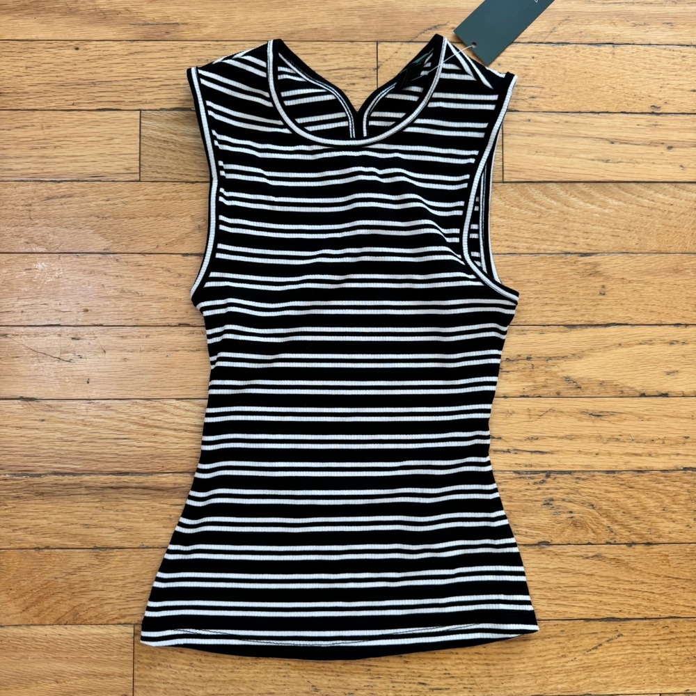 Wild Fable Black White Striped Ribbed Open Back Tank Top XXS New